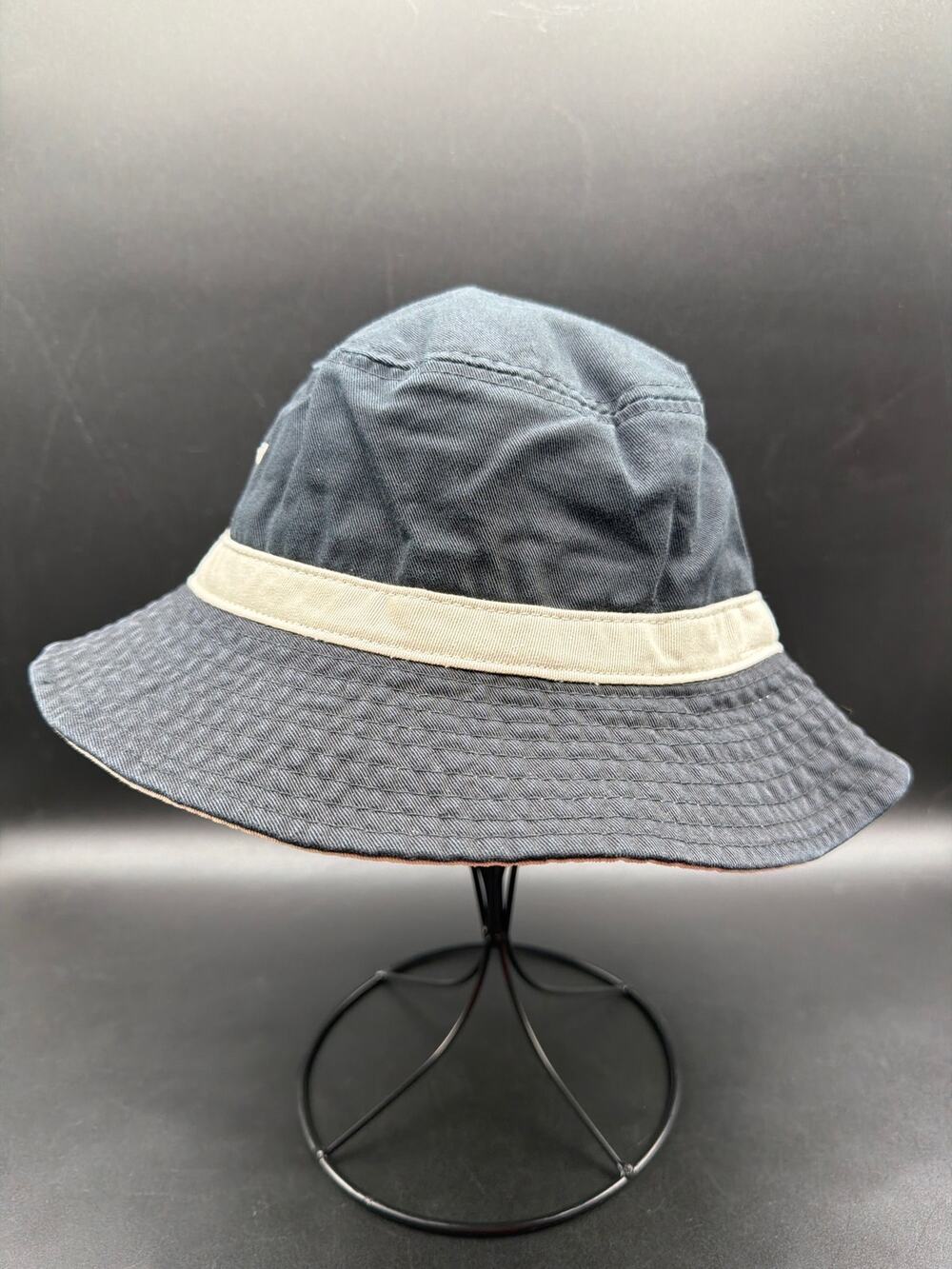 Lake of the Isles Wide Brim Sun Hat Navy Khaki Trim Men’s Medium 100% Cotton